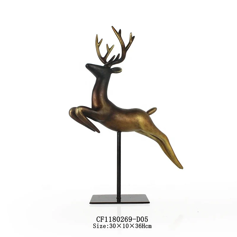 Resin deer sculpture christmas decorative deer metal base home decor supplier