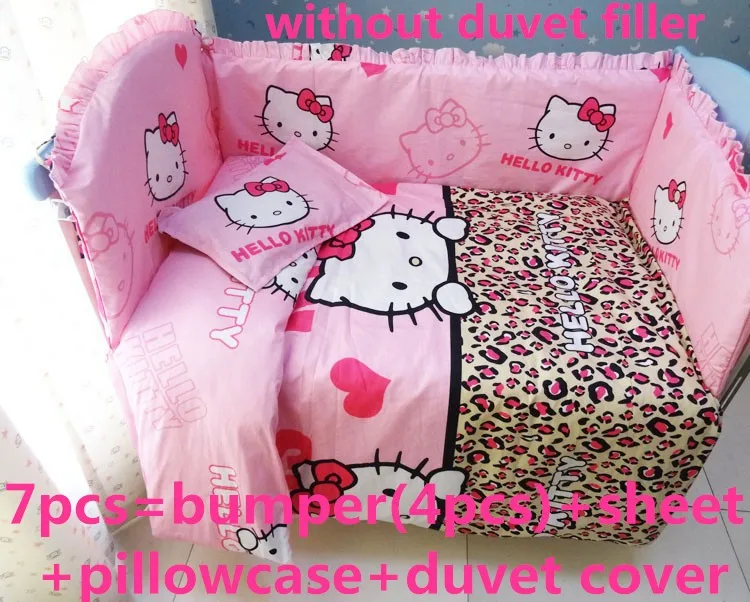 Discount 6 7pcs Hello Kitty Baby Cot Crib Bedding Set Quilt Cover Bumper Fitted Sheet baby