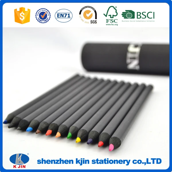Black Wooden Pencils 12 Colors Black Wood Art School Colouring Drawing