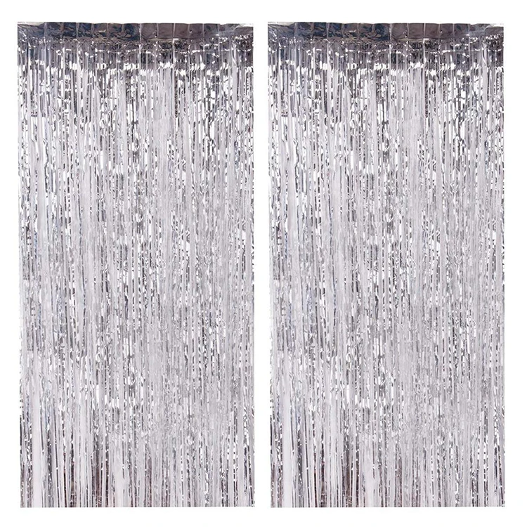 Silver Metallic Tinsel Foil Fringe Curtains Photo Booth Props For Party Decorations Metallic
