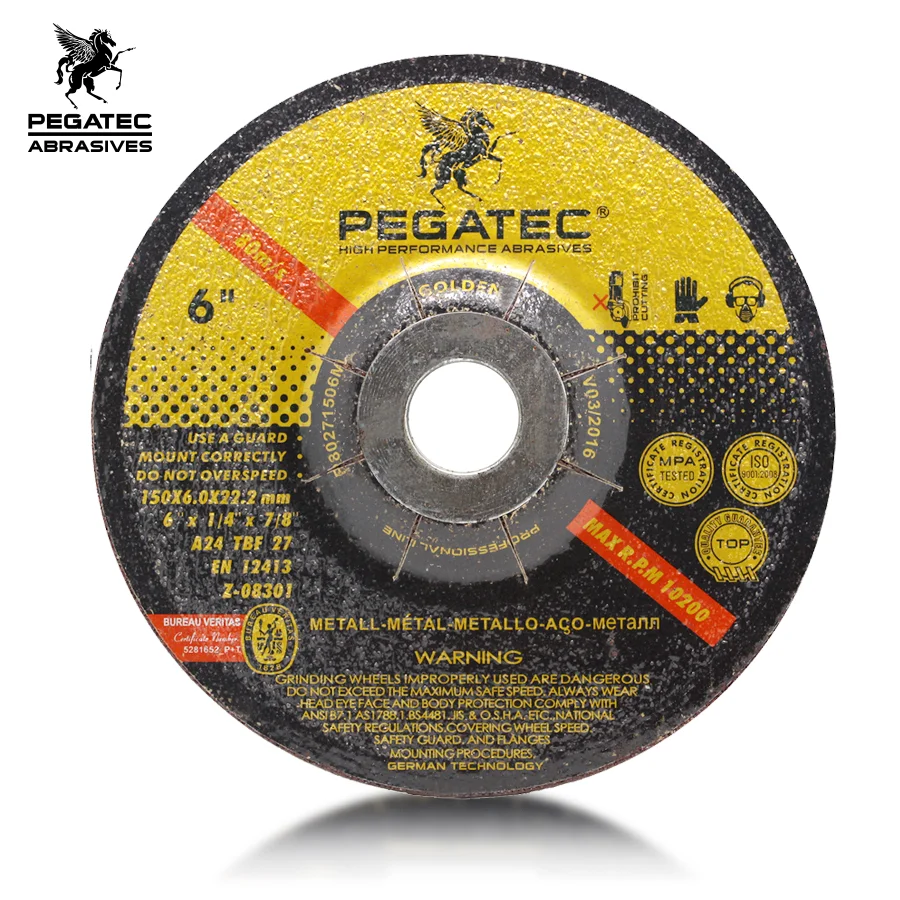6" 150x6x22.2mm Pegatec Abrasive Grinding Wheels For Metal And Steel