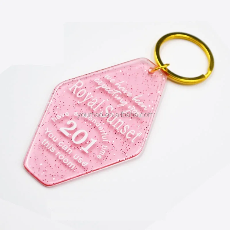 Customized Pink Cute Glitter Acrylic Motel Key Tags From Chinese Keychain Maker Buy Glitter