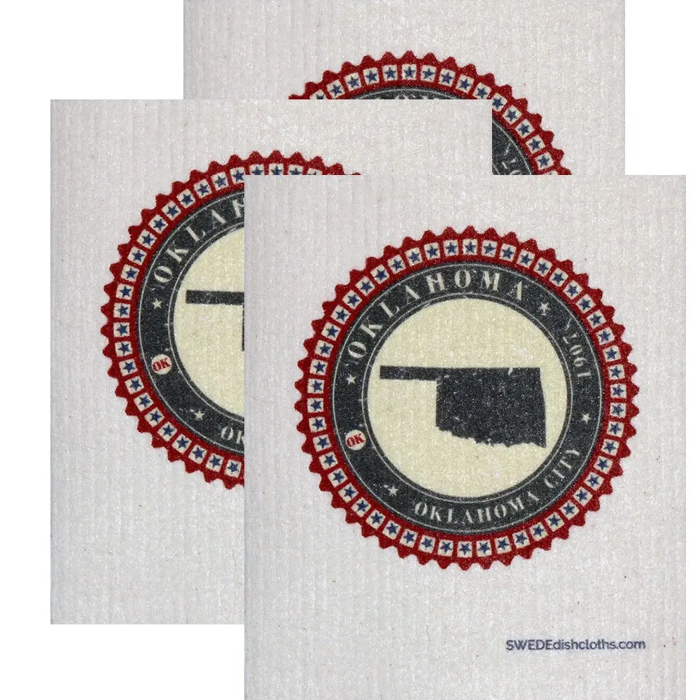 Swedish Dishcloth by SWEDEdishcloths | Set of 3 each Swedish Dishcloth Badge Design - Oklahoma | Eco Friendly Cleaning Absorbent Cloth Eco Friendly Cleaning Wipes