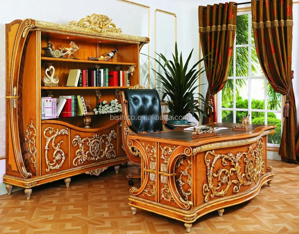 Luxury French Executive Wooden Office Desk/new Baroque Luxury Golden