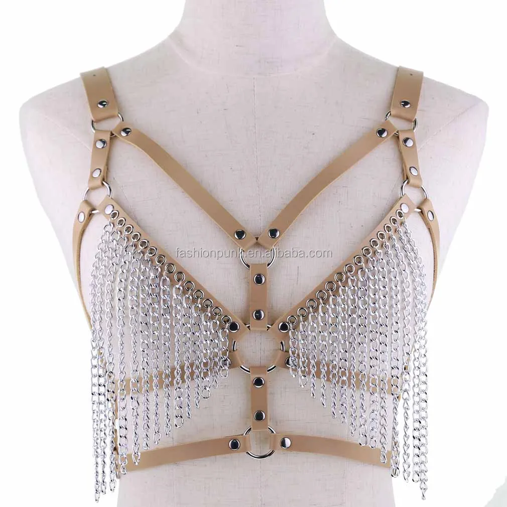 Sexy Leather Harness Body Chain Bikini Bra Goth Punk Rock Bondage Chest