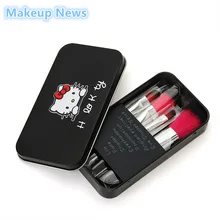 Sweet Girl Hello Kitty Pink /Black Iron Case Makeup Brush Kit 7 PCS make up brushes set Pro Quality Cosmetic Tool