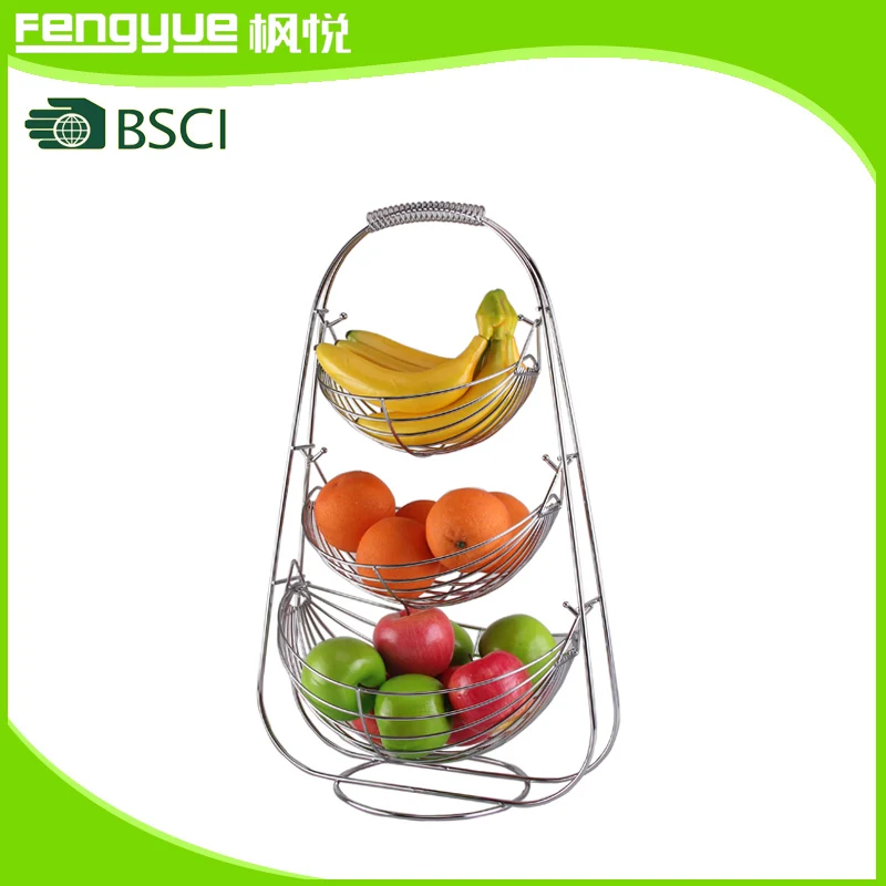 Factory Price 3 Tiers Chrome Plated Stainless Steel Hanging Fruit