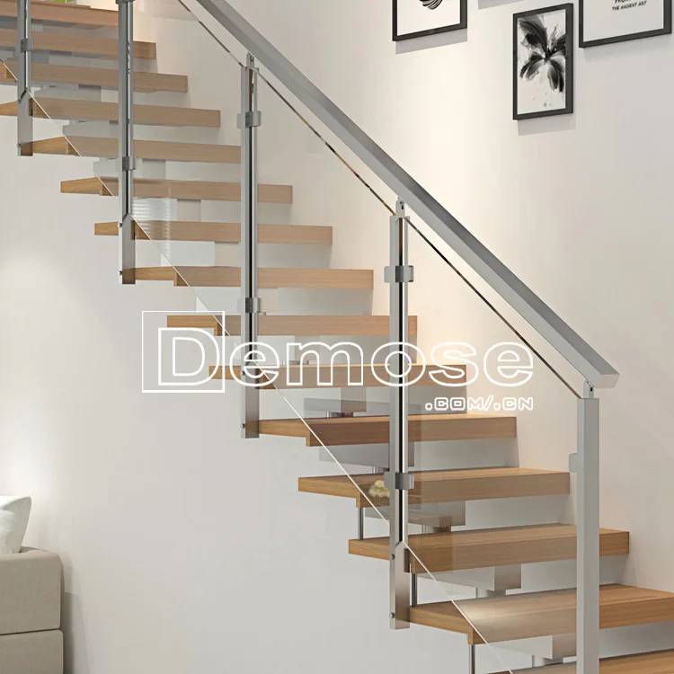 Customized Modern Stainless Steel Staircase with Wood Tread for Indoor ...