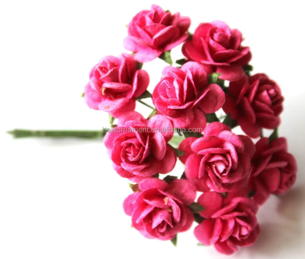 15mm mulberry paper rose flowers with wire stems for card making paper rose flower craft