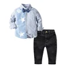 Blue and White Striped Shirt +Black Jeans for Boys Star Clothes Infant Baby Suit Set Children Clothing Toddler Kids Clothes