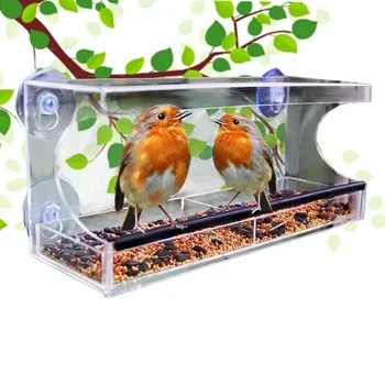 4 Heavy Duty Suction Cups Acrylic Window Bird Feeder With