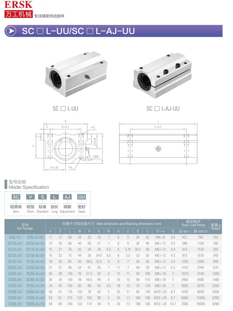 specification sizes linear bearing platform  