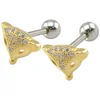 Prong set big yellow fox head rhinestone and stainless steel pin piercing jewelry ear studs