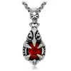 Punk Red Garnet Skull Head Claws Stainless Steel Necklace Pendant, Fashion Skull Pendant Wholesale