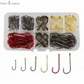 150pcs 9146 High Carbon Steel Fishing Hooks Red Black Gold Tea Aberdeen Bait Fishhooks Set With