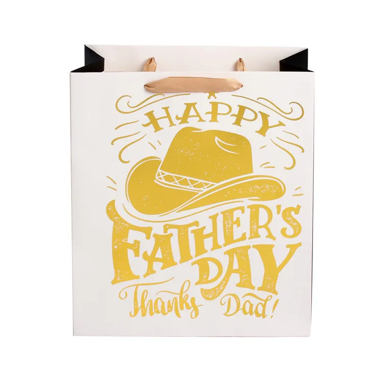 High Quality Fancy Custom Logo Printed Foldable Father's Day Gift Kraft Paper Bags With Wide Bottom