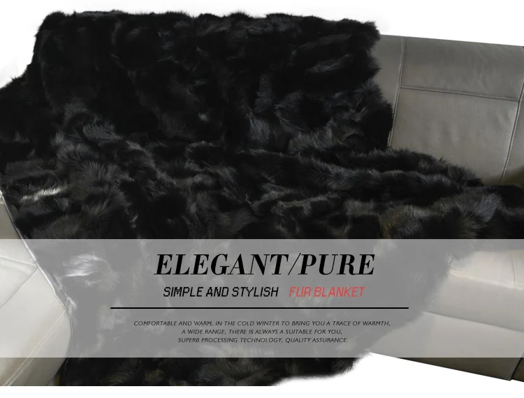 CX-D-115 Black Rug Real Top Quality Fox Fur Blanket For Winter Or Home Textile