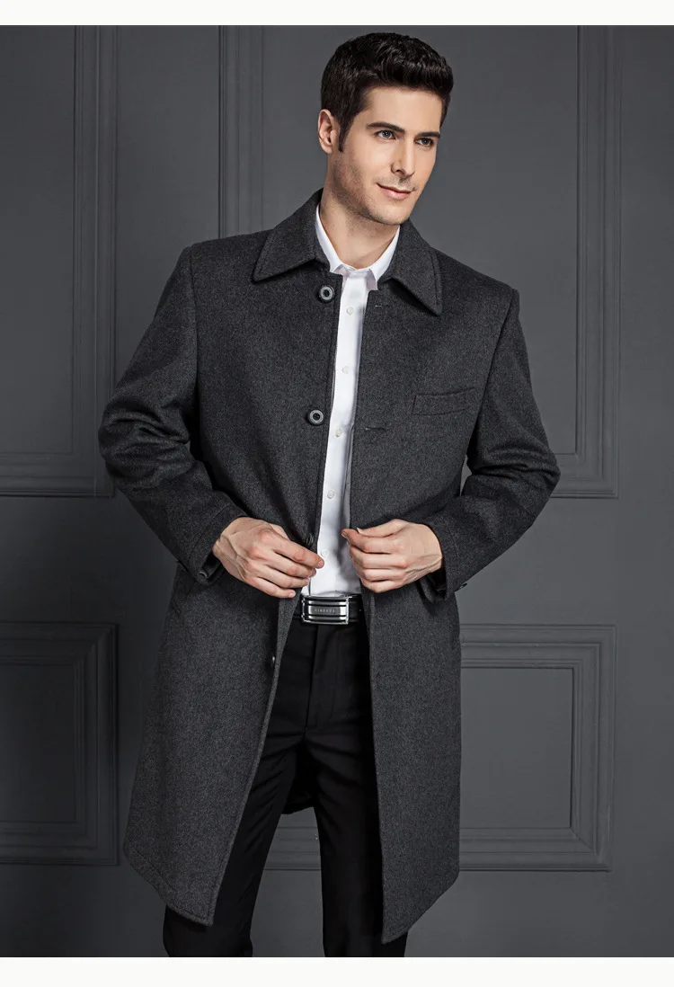 Straight Style Grey Woolen Fabric Mens Long Coat - Buy Mens Long Coat ...