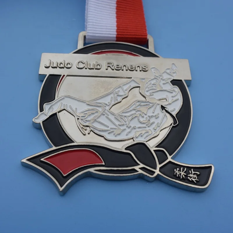 High Quaity Judo Club Renens Championships Souvenir Silver Plated Medal With Ribbon For Kids.jpg