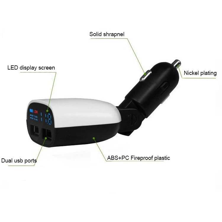 High quality qc3.0 gps dual usb car charger led display for smartphone