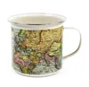 World Map enamel tin coffee cup with OEM Design and ss rim for gift