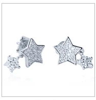 Joacii Iced Out Asymmetric Star Dual 925 Sterling Silver Earring Studs