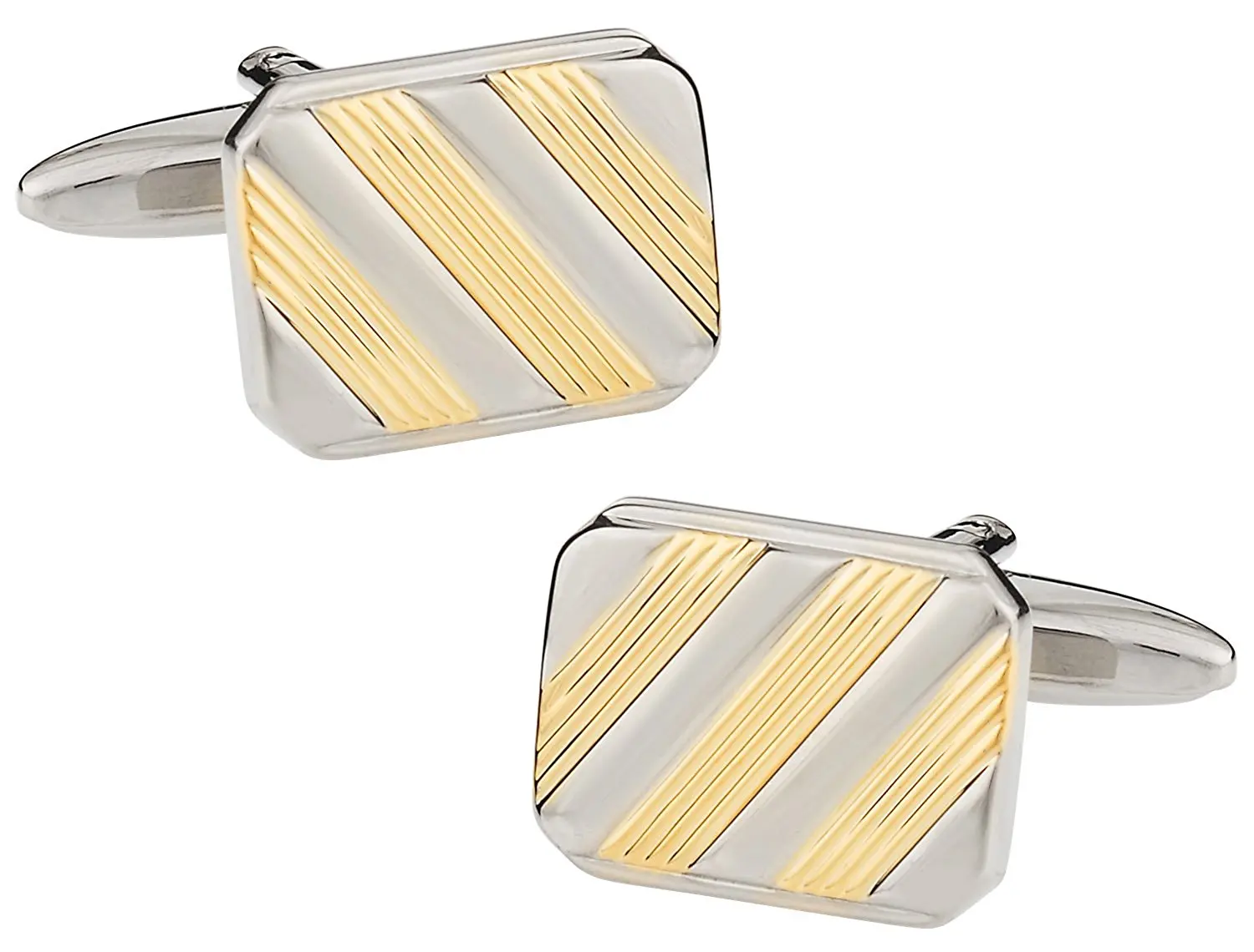 Cuff-Daddy Striped Two-Tone Silver Gold-Tone Cufflinks with Presentation Box