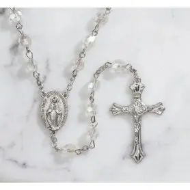 Men, Womens or Childrens Catholic Rosary, Acrylic Faceted Silver & Clear Ab Finish Rosary, Great for First Communion & Confirmation, Material: Acrylic Bead Size: 6mm; 21 1/2" L; 1 3/4" Crucifix