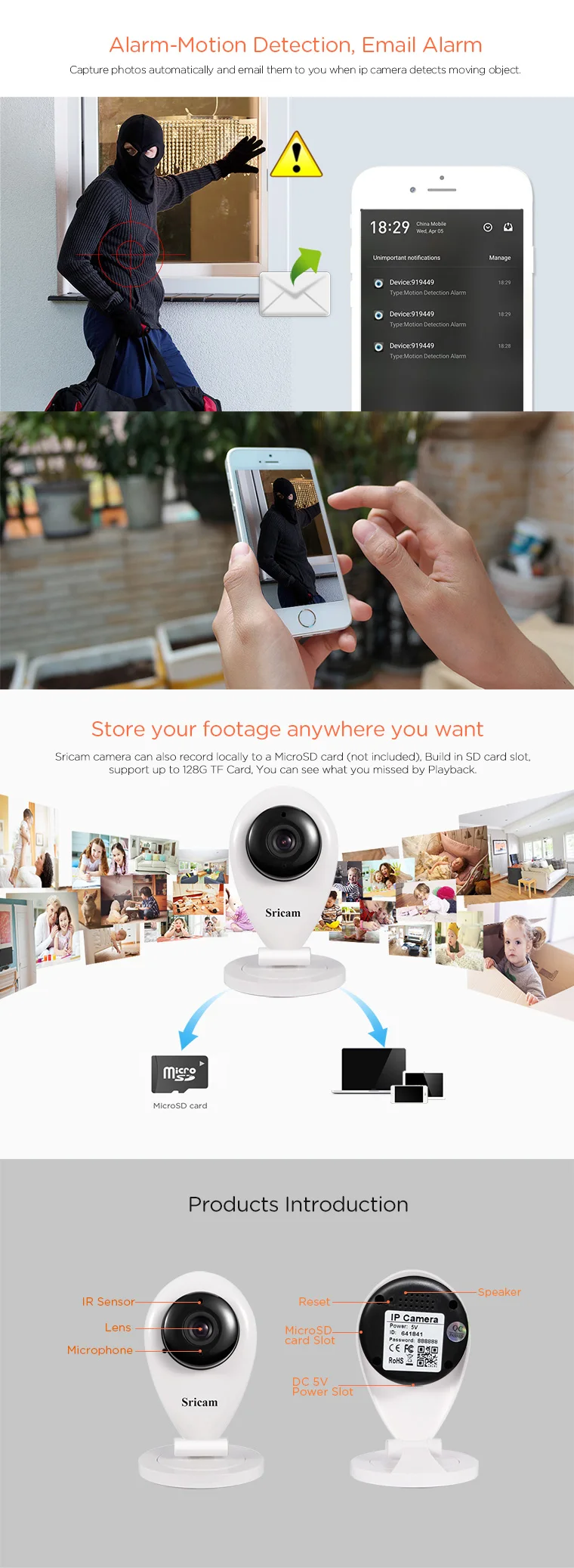 Sricam Smart Wifi/wireless Infrared Mini Night Vision IP Camera With Speaker for smart home CCTV Camera
