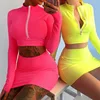 Free Shipping Manufacturer Custom bodycon Women Clothes Dress Set Long Sleeve zipper Two Piece Ladies Mini Dresses