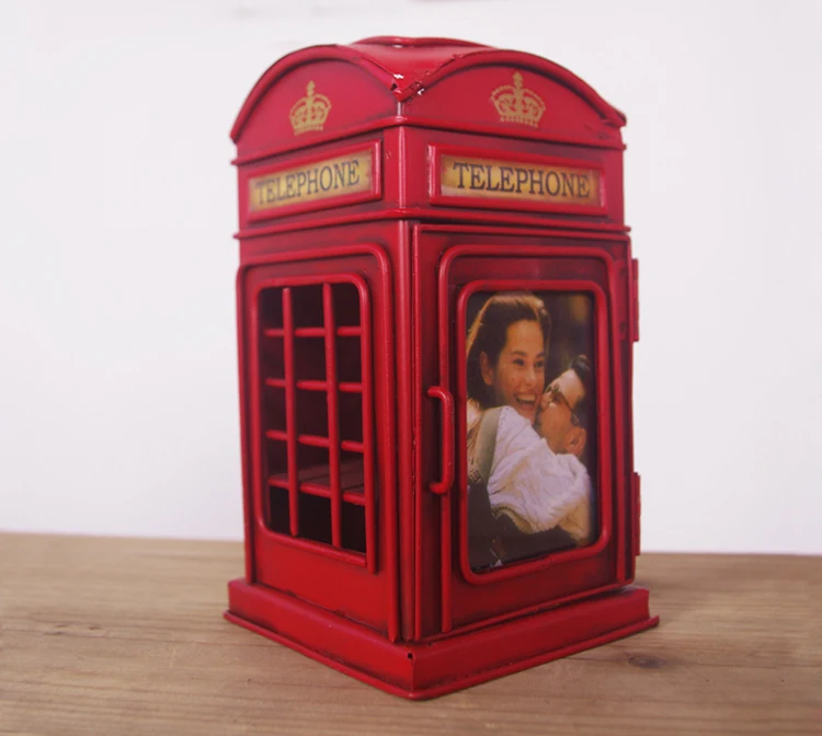 Vintage Red London Telephone Booth For Sale Antique Retro Handmade Metal Craft Photo Frame Pen