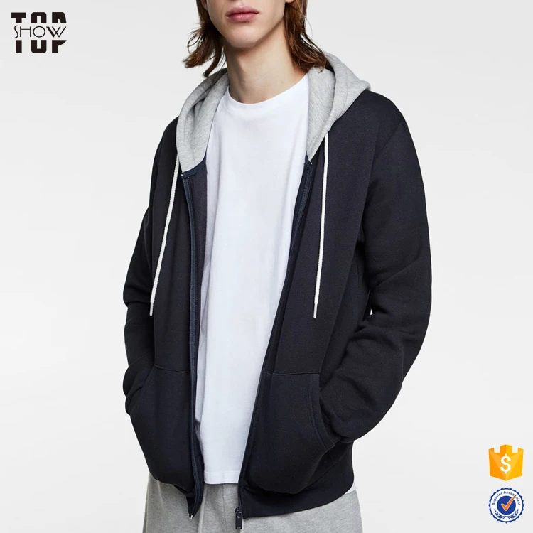 China Supplier Custom Twotone Hoodies Mens Fleece Zip Up Hoodie With