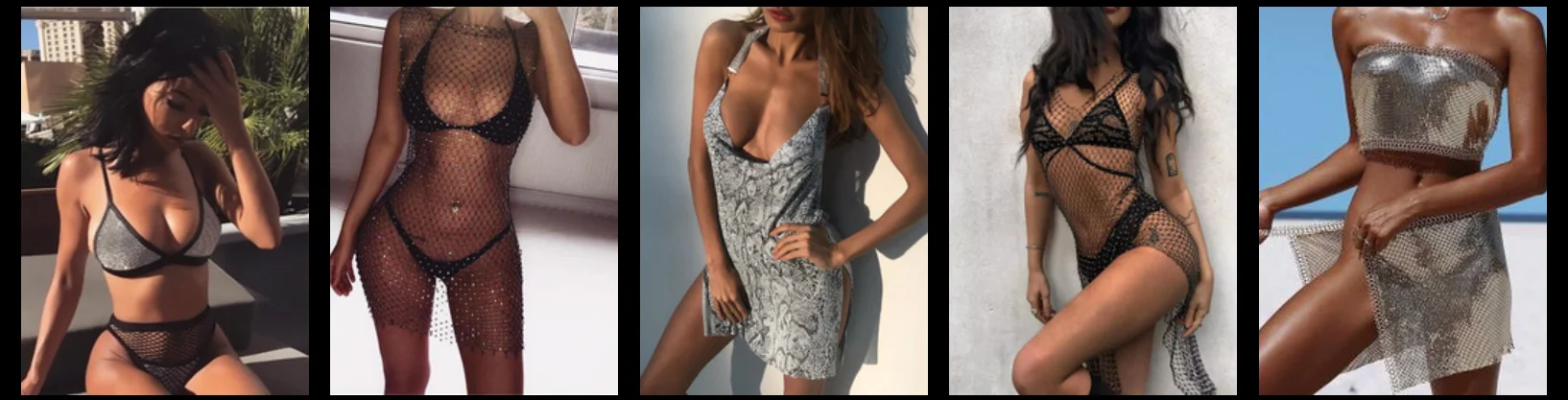W-C-476A 2018 Women Club Party Long Split Sexy Rhinestone Transparent Sequin Dress