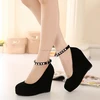 Mega March Sourcing Suede PU upper and lining material women wedge women high heel platform pumps shoes PQ3508