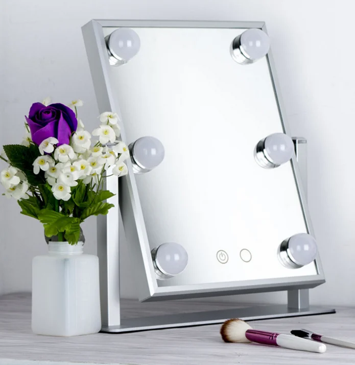 6 Led bulbs makeup mirror Smart touch screen vanity aluminum mirror Hollywood-style makeup mirrors