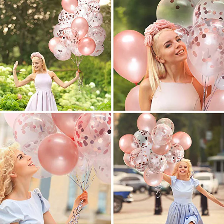 12inch 18inch 36inch rose gold latex balloon fill with mixed confetti balloon for Wedding Birthday Party