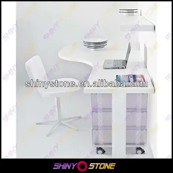 Stylish Rounded Home Use White Glossy Artificial Marble Writing