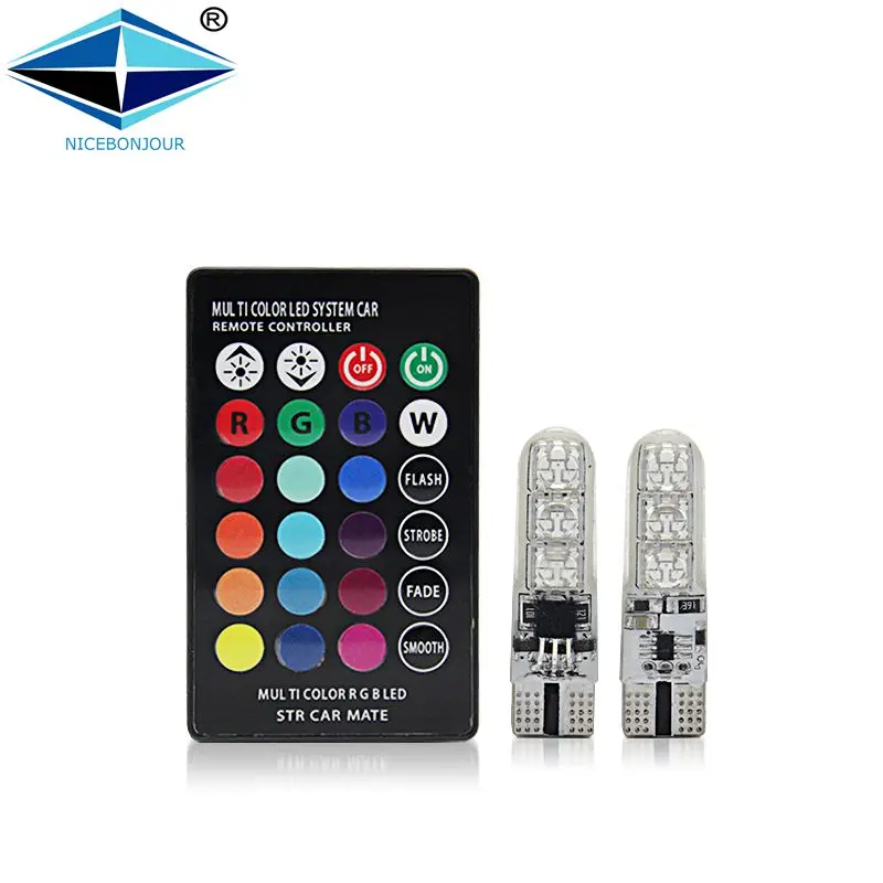 Fashional remote control led t10 rgb 194 w5w color changing 5050 6smd for car