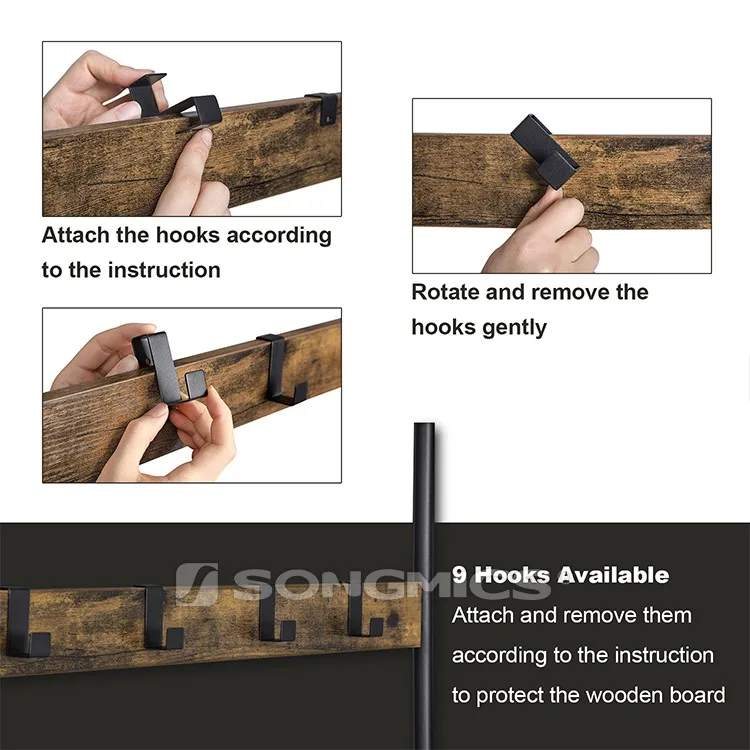 SONGMICS entryway furniture tree shape coat rack wooden coat stand with removable hooks