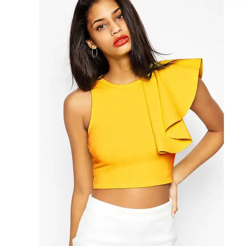 Buy Fashion Summer Tops Cropped 2015 Black Yellow One Shoulder