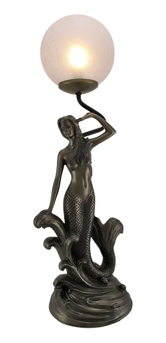 Metal & Resin Table Lamps Mermaid And Giant Glass Pearl Bronze Finish Table Lamp 24 Inch 7.5 X 24 X 6.5 Inches Bronze