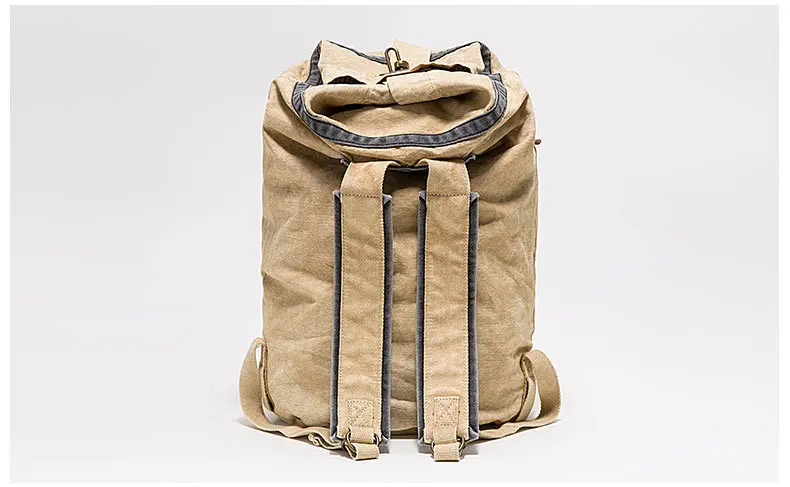 2019 New Khaki Chemical Washed Canvas Roll Top Closed Hiking Backpack