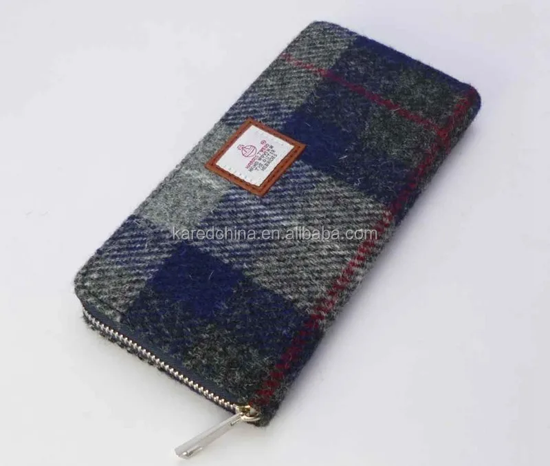 Шотландская клетка ткани хорошее качество натуральной Harris Tweed молнии бумажник