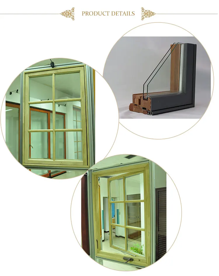 North America Standard Casement Wood Aluminum outward opening swing Window with Crank Operator