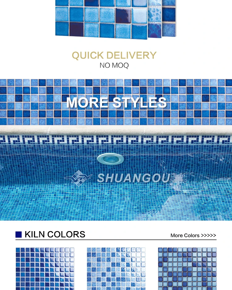 Large Stock 23mm 48mm 73mm  100mm Porcelain Mosaic Swimming Pool Tiles for Hotel Pool Villa Pool Spa & Fountain Tiling