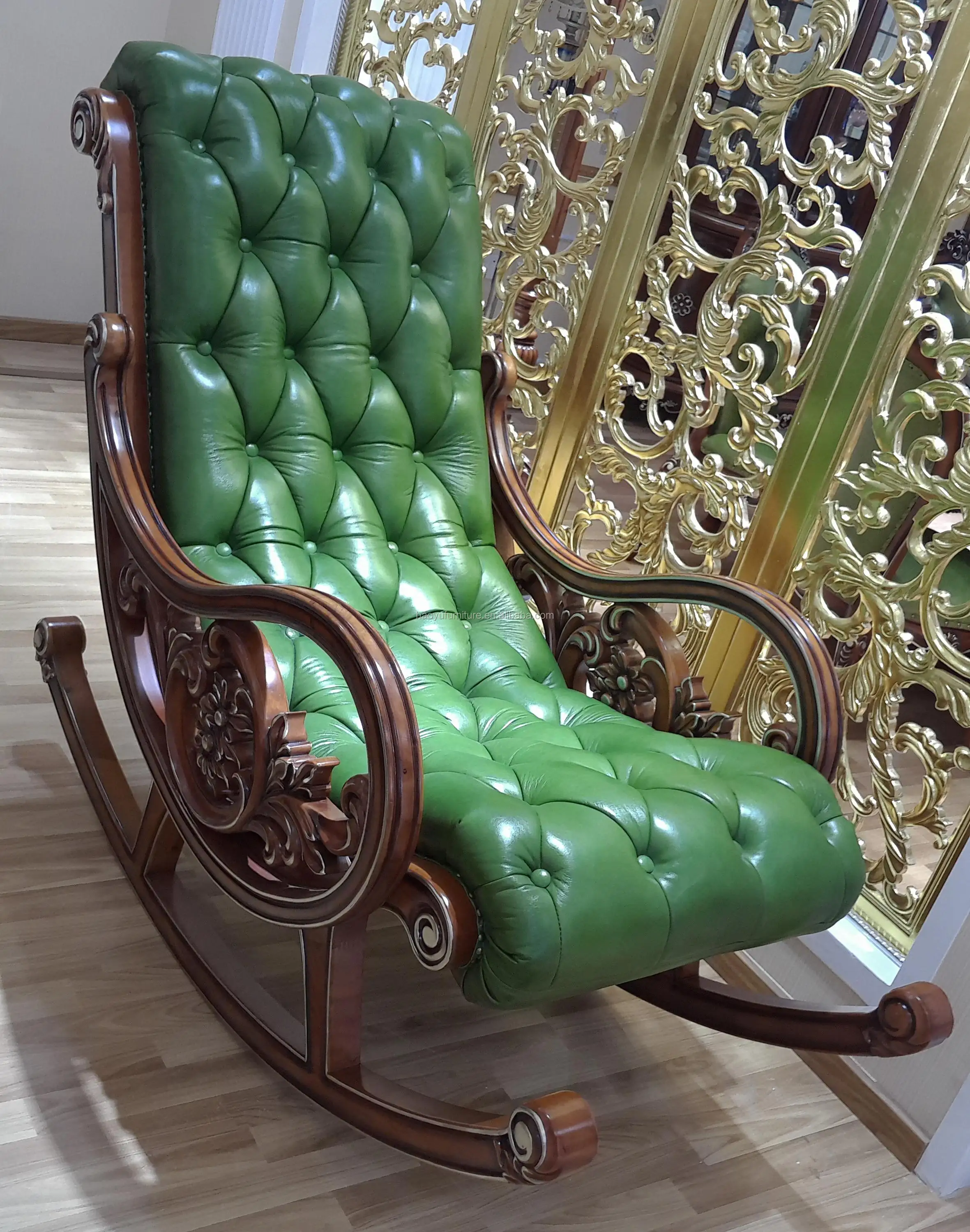 Lc134 Luxury Antique Rocking Chair With Genuine Leather Cover - Buy