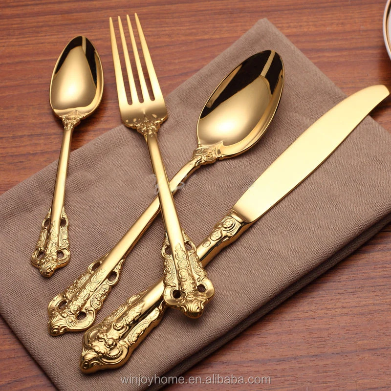 Top 16pc Luxury Gold Cutlery Brand New Custom Logo Flatware Silverware