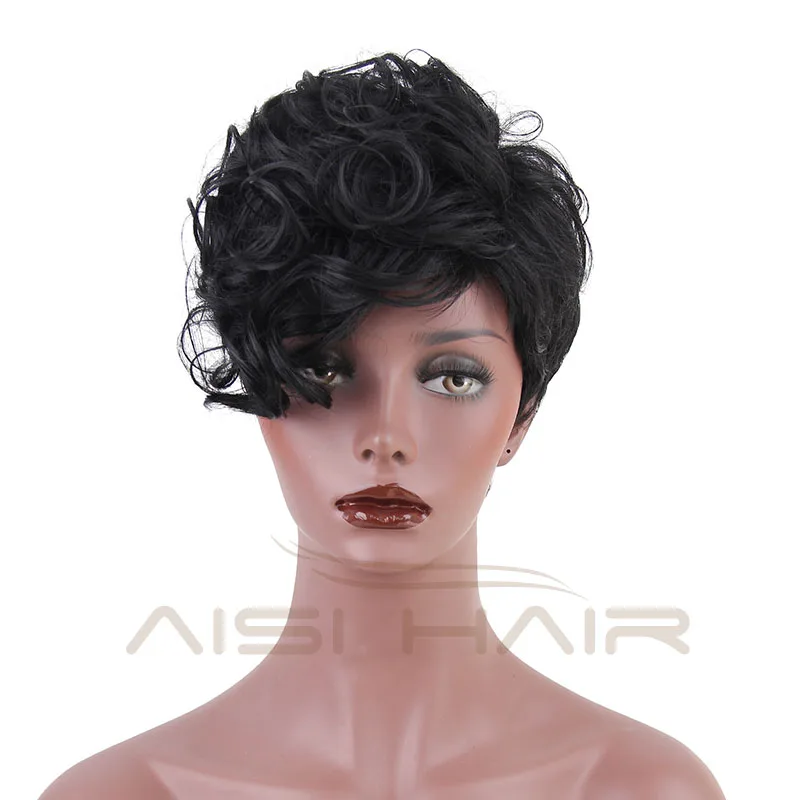 Aisi Hair Short Curly Wave Pixie Cut Wig For African American
