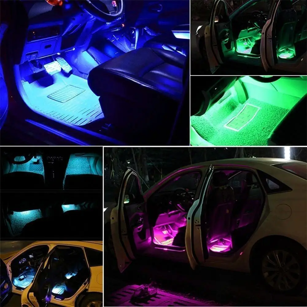 4pcs 48 LEDs Bluetooth App Control car Interior Lights Multi Color Music Car Strip Light