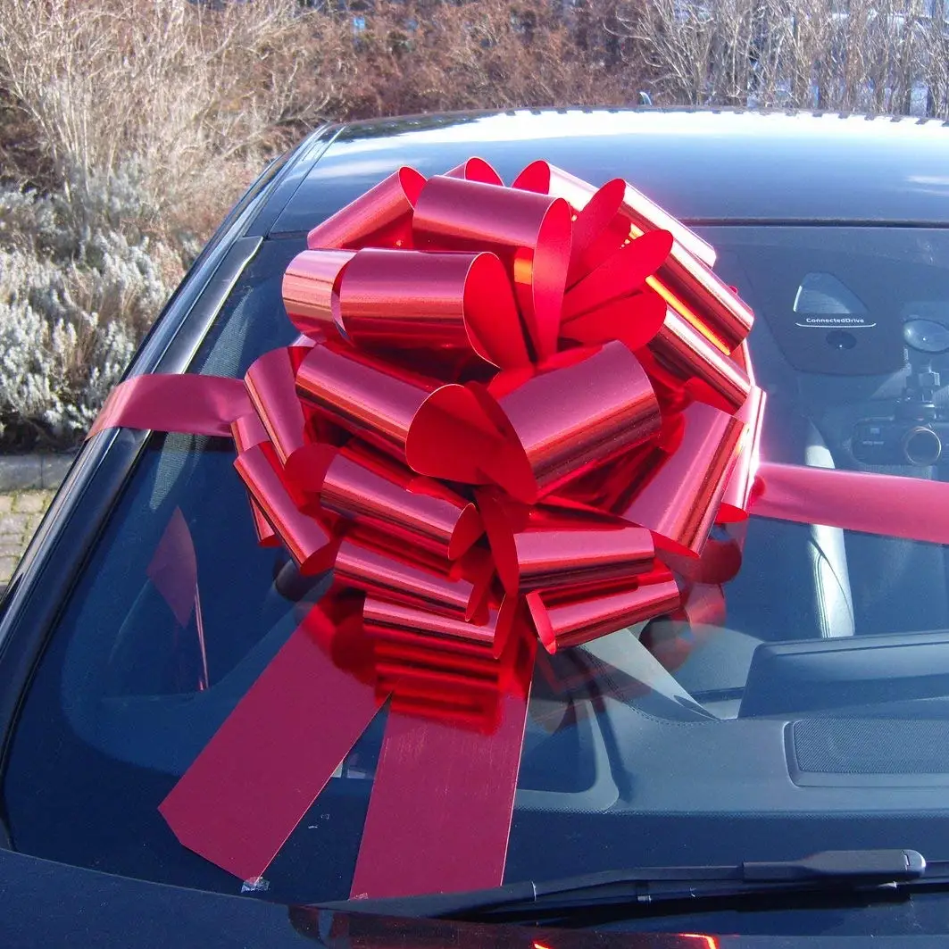 MEGA GIANT CAR BOW (16 inch) + 6 METRES of RIBBON for Cars, Bikes, Big Birthday & Christmas Gifts - METALLIC RED